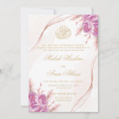 シック・パープルフローラ金ゴールドイスラム結婚教徒 招待状 (正面)