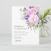 シック・パープルラベンダーピンクバイオレット結婚フローラ 招待状 (スタンド正面)