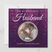 シック・パープル写真結婚夫の記念日カード サンキューカード (正面)