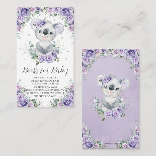 シック・パープル薄紫フローラかわいいコアラベビーのための本 エンクロージャーカード (正面/裏面)