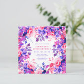 シック・パープル・ウォーター・カラー・フローラ40th誕生日 招待状 (スタンド正面)