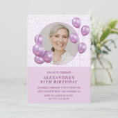 シック・パープル・バルーン写真97歳の誕生日 招待状 (スタンド正面)