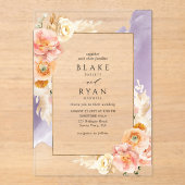 シック・パープル、ピーチ、赤面、クリーム・フローラ結婚ズ アクリル招待状 (正面)