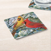 シック·ビューティフル·レッド·深紅色と雪のクリスマス スクエアペーパーコースター (アングル)