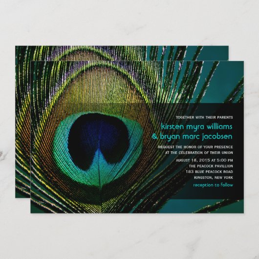 シック·ピエレガントーコック·フェザー写真結婚ズ 招待状 (正面/裏面)