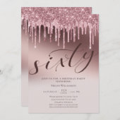 シック・ピンクグリッターシックサプライズ60誕生日 招待状 (正面/裏面)