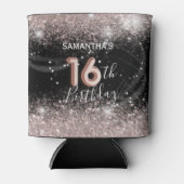 シック・ピンクグリッター&ブラック16誕生日 缶クーラー (正面)