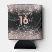 シック・ピンクグリッター&ブラック16誕生日 缶クーラー (裏面)