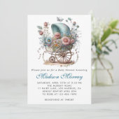 シック&ピンクフローラ乳母車ベビーカー赤ちゃんシャワー 招待状 (スタンド正面)