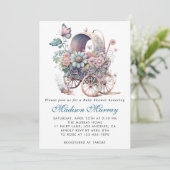 シック&ピンクフローラ乳母車ベビーカー赤ちゃんシャワー 招待状 (スタンド正面)