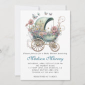 シック&ピンクフローラ乳母車ベビーカー赤ちゃんシャワー 招待状 (正面)