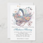 シック&ピンクフローラ乳母車ベビーカー赤ちゃんシャワー 招待状 (正面)