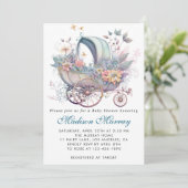 シック&ピンクフローラ乳母車ベビーカー赤ちゃんシャワー 招待状 (スタンド正面)