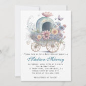 シック&ピンクフローラ乳母車ベビーカー赤ちゃんシャワー 招待状 (正面)