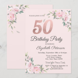 シック・ピンクフローラ50th誕生日パーティー 招待状