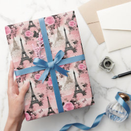 シック・ピンクブラック&ホワイトエッフェルタワーパリフランスの ラッピングペーパー
