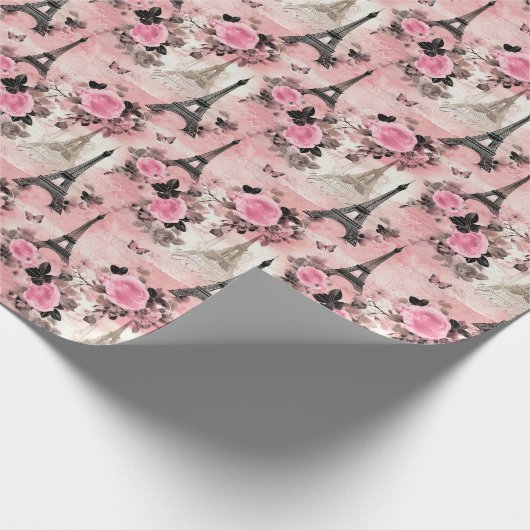 シック・ピンクブラック&ホワイトエッフェルタワーパリフランスの ラッピングペーパー (角)