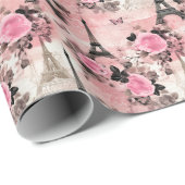 シック・ピンクブラック&ホワイトエッフェルタワーパリフランスの ラッピングペーパー (ロールコーナー)