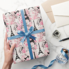シック・ピンクブラック&ホワイトエッフェルタワーパリフランスの ラッピングペーパー