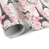 シック・ピンクブラック&ホワイトエッフェルタワーパリフランスの ラッピングペーパー (ロールコーナー)