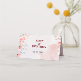 シック・ピンク結婚フローラ プレイスカード