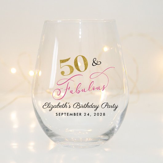 シック・ピンク金ゴールド50thバースデーパーティーのお願い ステムなしワイングラス