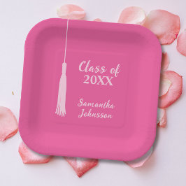 シック・ピンク2024タッセルパーソナライズされた卒業 ペーパープレート
