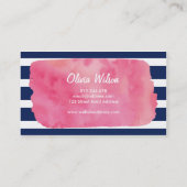 シック・ピンク・ウォーター・カラー・ブルーストライプのメイクアップ・アーティスト 名刺 (裏面)