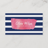シック・ピンク・ウォーター・カラー・ブルーストライプのメイクアップ・アーティスト 名刺 (正面)
