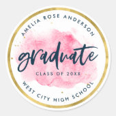 シック・ピンク・ウォーター・カラー・金ゴールド卒業生 ラウンドシール (正面)
