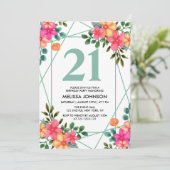 シック・ピンク・オレンジ春フラワー21歳の誕生日 招待状 (スタンド正面)