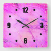 シック·ピンク·シンプル·モダングラム·マーブル·紙吹雪·ドット スクエア壁時計 (正面)