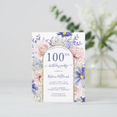 シック・ピンク・パープル100th誕生日パーティーへの招待 ポストカード (スタンド正面)