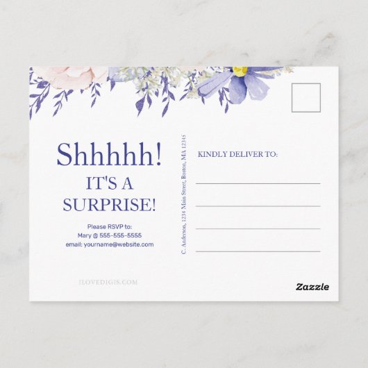 シック・ピンク・パープル100th誕生日パーティーへの招待 ポストカード (裏面)