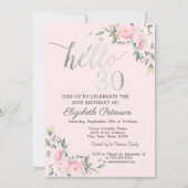 シック・ピンク・フラワーズシルバー30歳の誕生日 招待状 (正面)