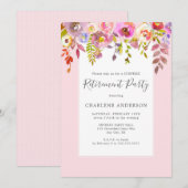 シック·ピンク·フローラ退職パーティー 招待状 (正面/裏面)