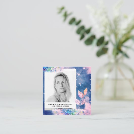 *~*シック・ピンク・ブルー・ヘアモデル女優フォトスター スクエア名刺 (スタンド正面)