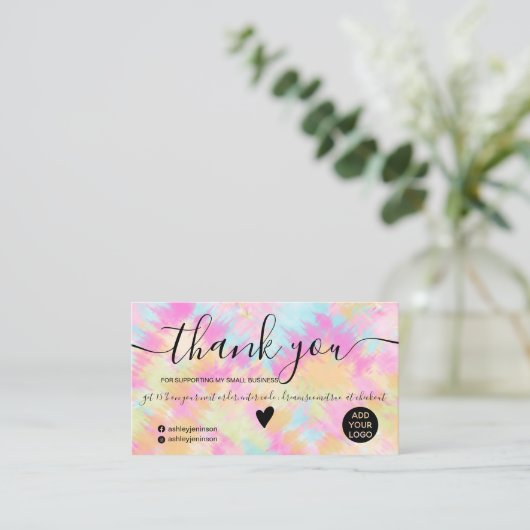 シック·ピンク·レインボー·ユニコーン·絞り染め感謝してい注文 名刺 (スタンド正面)