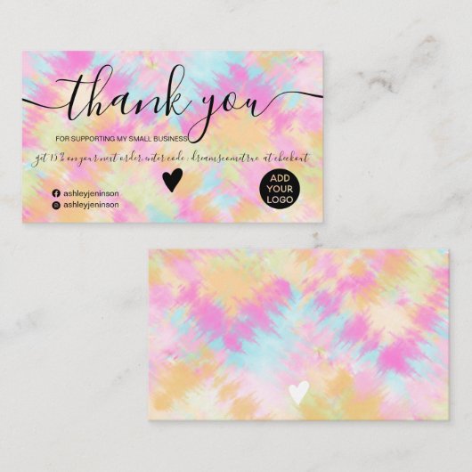 シック·ピンク·レインボー·ユニコーン·絞り染め感謝してい注文 名刺 (正面/裏面)