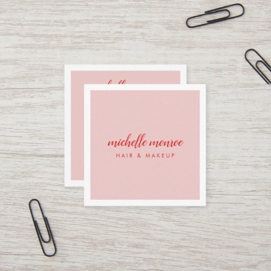 シック・ピンク/レッド・メイクアップアーティスト，美容師 スクエア名刺 (正面/裏面インサイチュ)