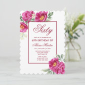 シック・ピンク・牡丹フローラグリーン60誕生日 招待状 (スタンド正面)