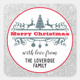シック&フェスティバルレッドメリークリスマスシルバーグリッター スクエアシール