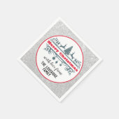 シック&フェスティバルレッドメリークリスマスシルバーグリッター スタンダードカクテルナプキン (角)