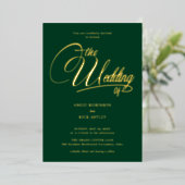 シック・フォレストグリーンと金ゴールド結婚ズ 箔招待状 (立ち正面)