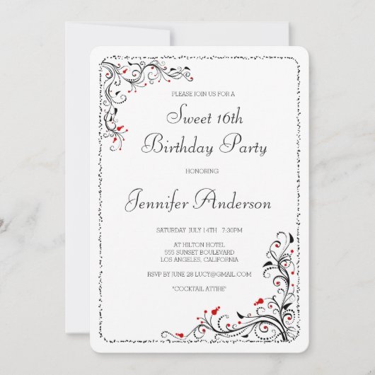 シック·フローラがスイート16回/彼女の誕生日パーティーを回る 招待状 (正面)
