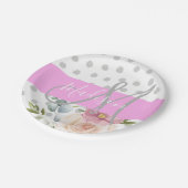 シック&フローラガーリーホワイトピンクグレーモノグラム名 ペーパープレート (アングル)