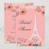 シック フローラル パリ エッフェル塔 ブライダルシャワー 招待状 (正面/裏面)