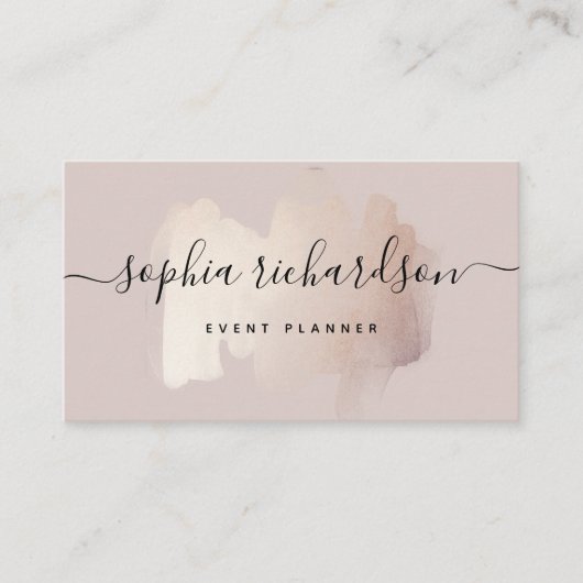 シック ブラシストローク | フェイクローズゴールド ニュートラルローズ 名刺 (正面)