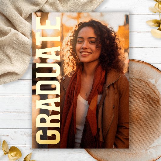 シック・ブラックはっきりしたゴールド・フォイル写真卒業パーティー 箔招待状