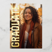 シック・ブラックはっきりしたゴールド・フォイル写真卒業パーティー 箔招待状 (正面)